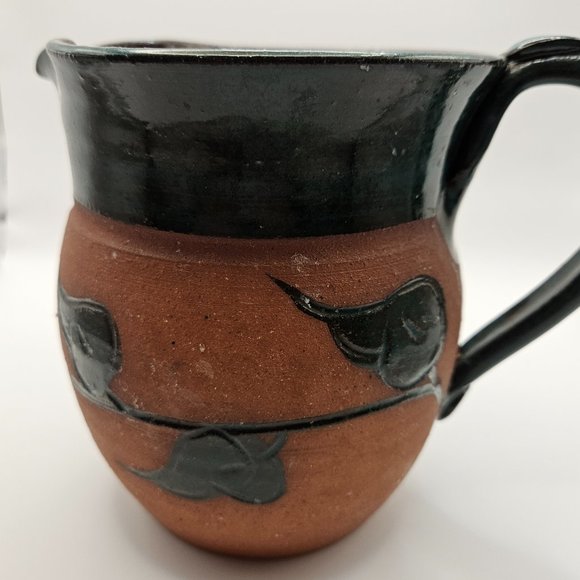 Vintage TG Handmade Brown Green Glaze Leaf 16oz Stoneware Pottery Mug - Picture 7 of 10